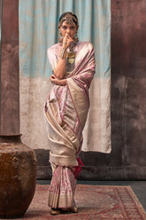 LIGHT PINK SHADED PURE SATIN HANDLOOM WEAVING SILK SAREES